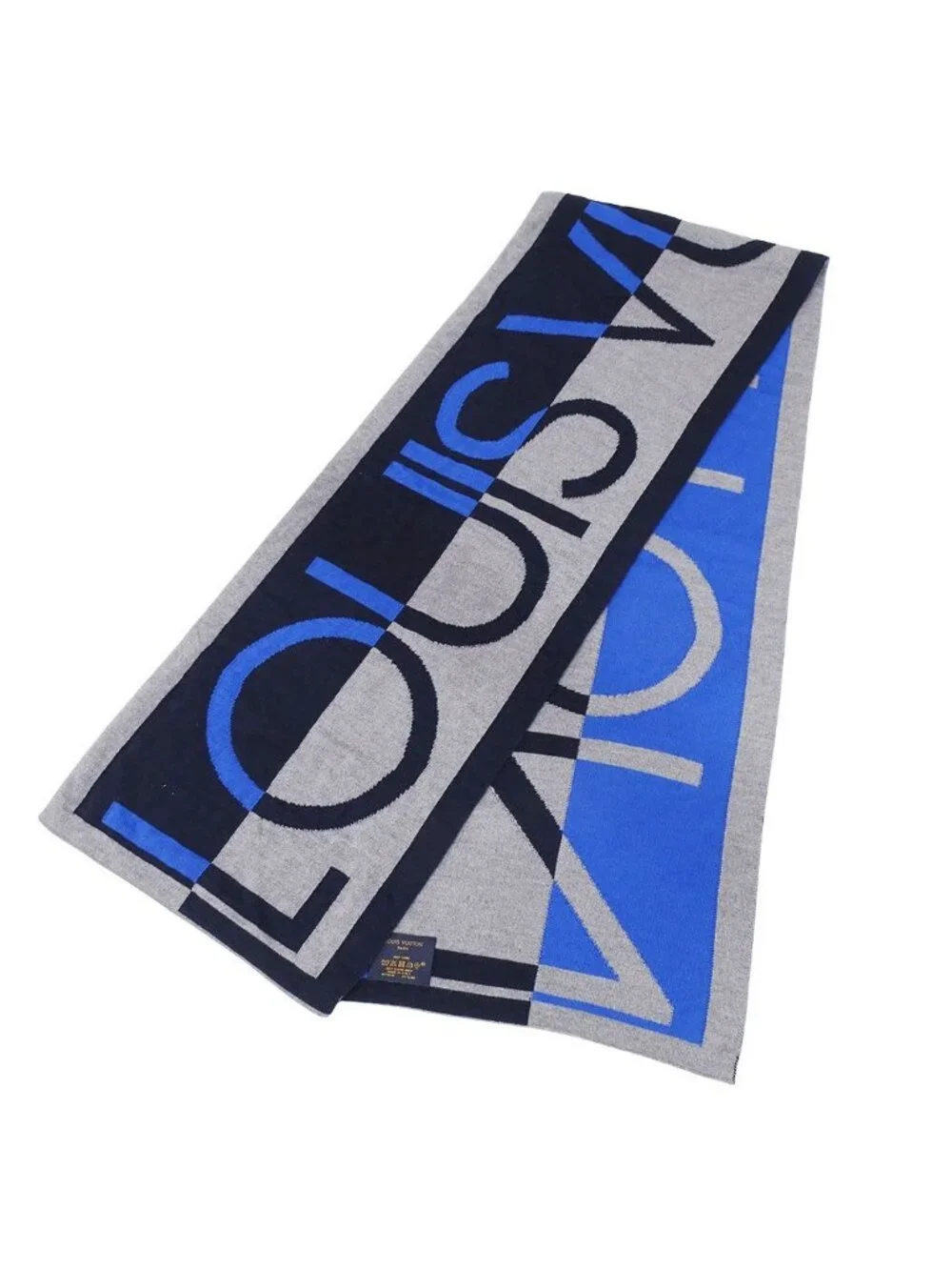 Louis Vuitton Scarf Shawl Wool Echarpe LV Horizon Gray Blue Fall Winter Warm